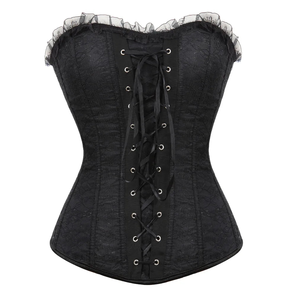 Dramatic Red and Black Lace Overbust Corset with Sweetheart Neckline and Front Busk