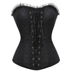 Dramatic Red and Black Lace Overbust Corset with Sweetheart Neckline and Front Busk