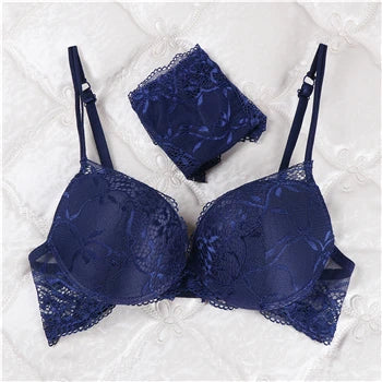 Deep Crimson Floral Lace Push-Up Bra and Coordinated Panty Set