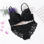 Romantic Light Pink Floral Lace Underwire Bra and Textured Panty Set