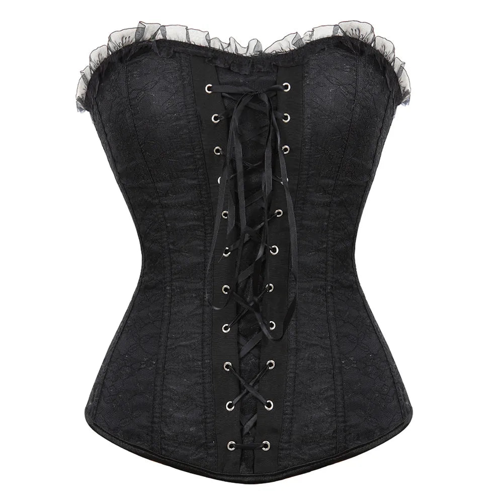 Dramatic Red and Black Lace Overbust Corset with Sweetheart Neckline and Front Busk