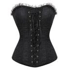 Dramatic Red and Black Lace Overbust Corset with Sweetheart Neckline and Front Busk