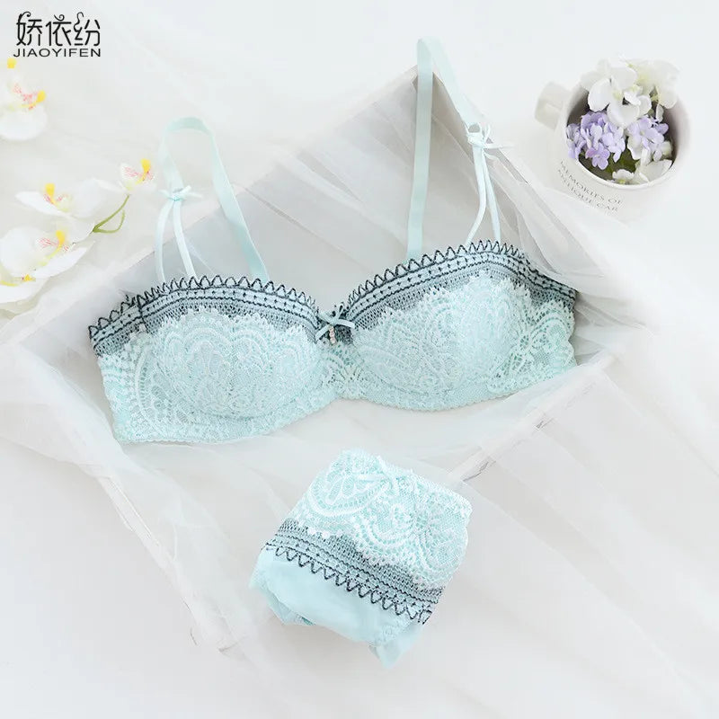 Elegant Eyelash Lace Half-Cup Balconette Bra and Panty Ensemble