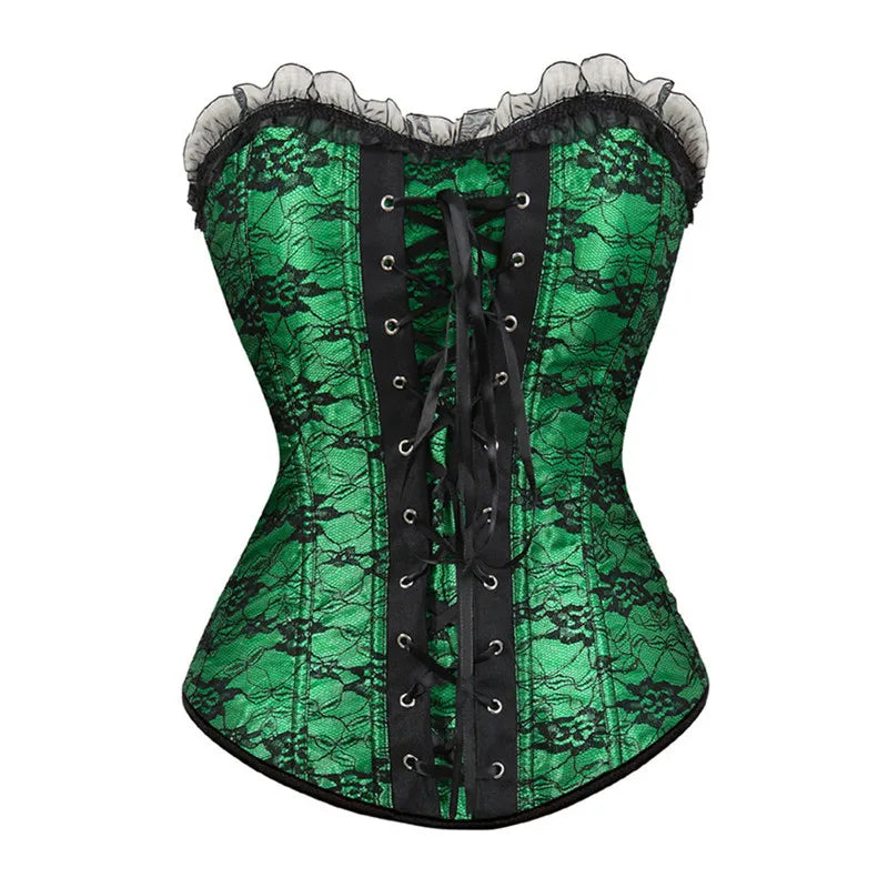 Dramatic Red and Black Lace Overbust Corset with Sweetheart Neckline and Front Busk