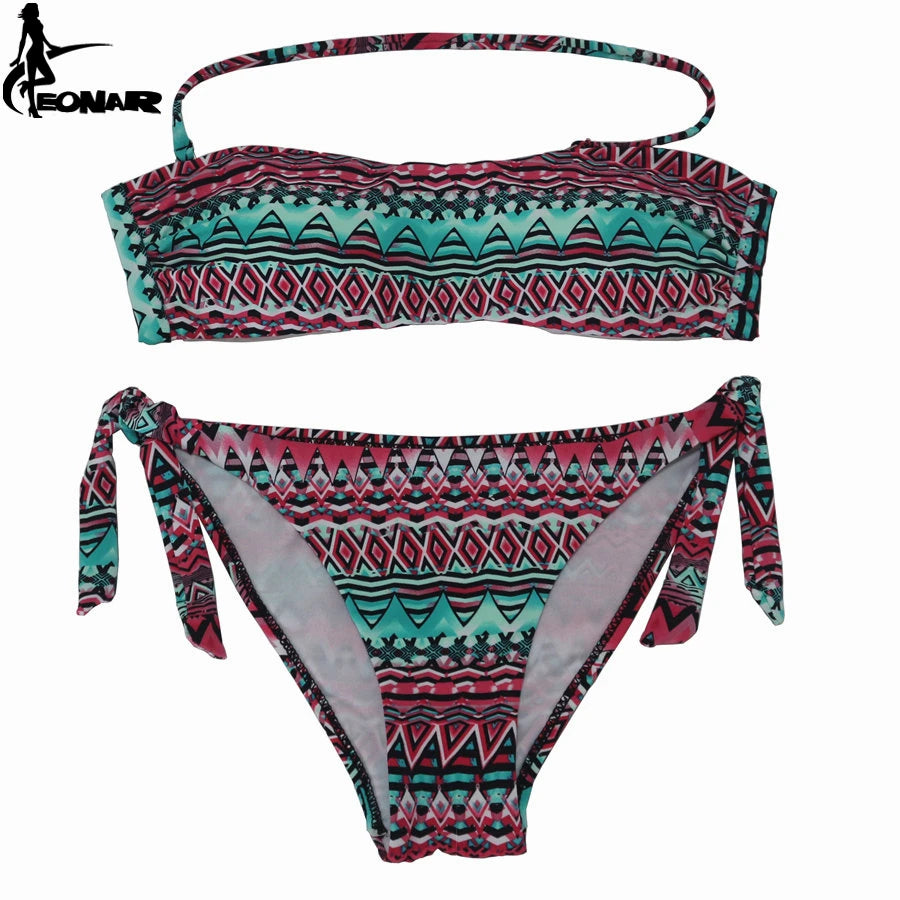 Dusty Rose Bandeau Bikini Set with Ruching and Tie-Side Bottoms