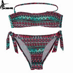 Dusty Rose Bandeau Bikini Set with Ruching and Tie-Side Bottoms