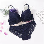 Romantic Light Pink Floral Lace Underwire Bra and Textured Panty Set