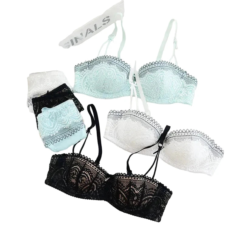 Elegant Eyelash Lace Half-Cup Balconette Bra and Panty Ensemble