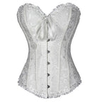 Vintage Brocade Corset Top with Buckle Accents and Lace-Up Back Design