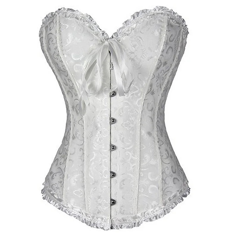 Vintage Brocade Corset Top with Buckle Accents and Lace-Up Back Design