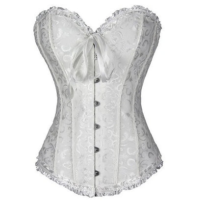 Vintage Brocade Corset Top with Buckle Accents and Lace-Up Back Design