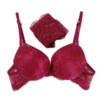 Deep Crimson Floral Lace Push-Up Bra and Coordinated Panty Set