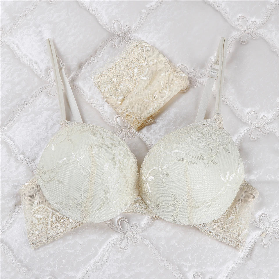 Deep Crimson Floral Lace Push-Up Bra and Coordinated Panty Set