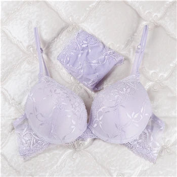 Deep Crimson Floral Lace Push-Up Bra and Coordinated Panty Set