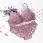 Romantic Light Pink Floral Lace Underwire Bra and Textured Panty Set