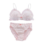 Black Star Print Wire-Free Bra and Ruffled Panty Set with Gold Accents