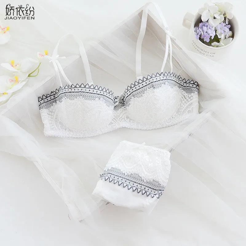 Elegant Eyelash Lace Half-Cup Balconette Bra and Panty Ensemble