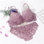 Romantic Light Pink Floral Lace Underwire Bra and Textured Panty Set