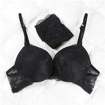 Deep Crimson Floral Lace Push-Up Bra and Coordinated Panty Set