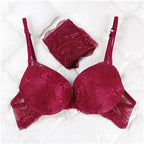 Deep Crimson Floral Lace Push-Up Bra and Coordinated Panty Set