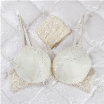 Deep Crimson Floral Lace Push-Up Bra and Coordinated Panty Set