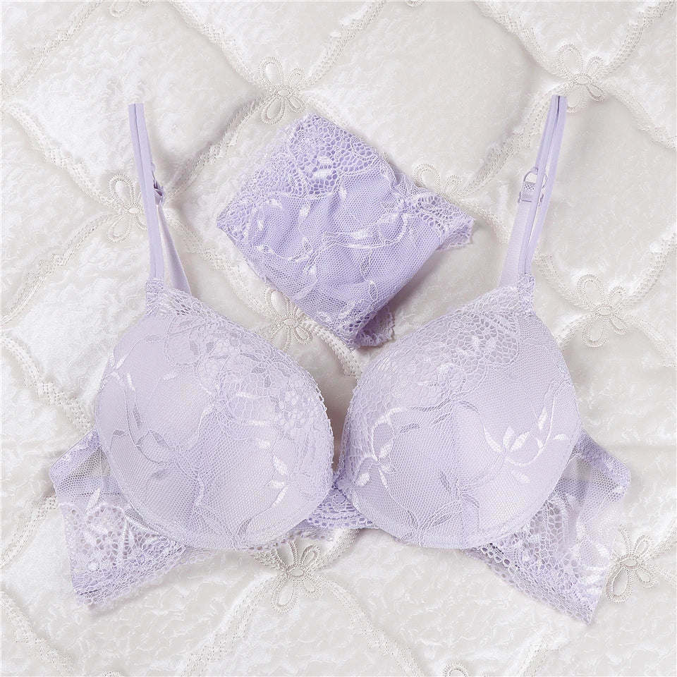 Deep Crimson Floral Lace Push-Up Bra and Coordinated Panty Set