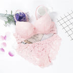 Romantic Light Pink Floral Lace Underwire Bra and Textured Panty Set