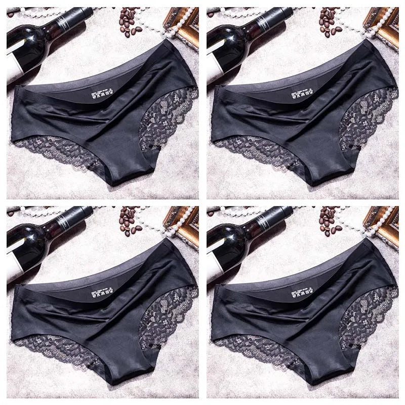Four-Piece Low-Rise Seamless Brief Set with Intricate Lace Backs