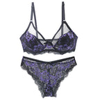 Emerald Green and Black Floral Lace Underwire Bra and Panty Set with Strappy Accents
