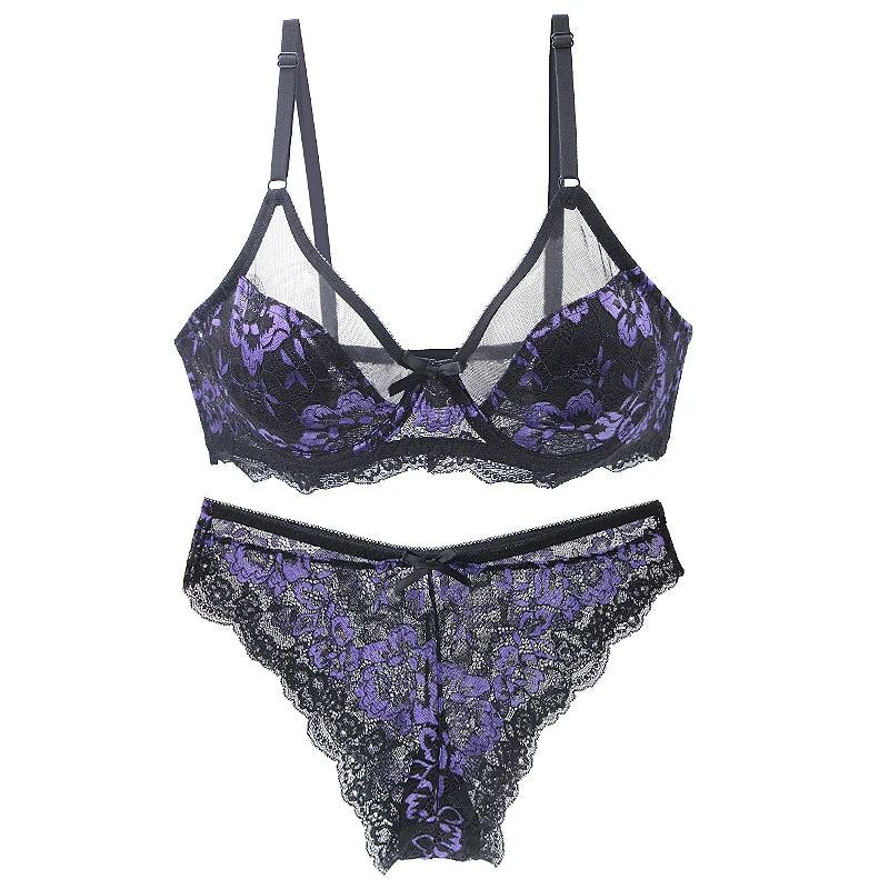 Emerald Green and Black Floral Lace Underwire Bra and Panty Set with Strappy Accents