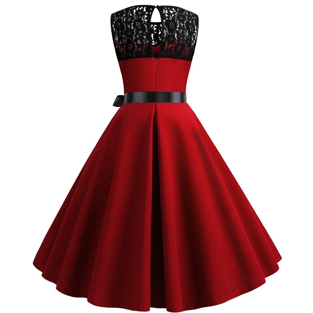 Elegant Lace Bodice Vintage Inspired Alternative Swing Midi Dress