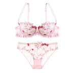 Ethereal Light Blue Sheer Mesh and Floral Embroidery Lingerie Set