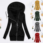 Women's Long Hooded Zip Jacket with Slim Fit Everyday Streetwear Layering Design