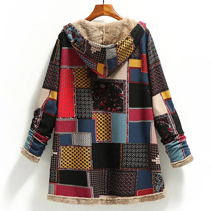 Women's Oversized Hooded Patchwork Sherpa Lined Utility Jacket with Button Front Streetwear Style
