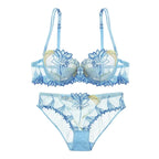 Ethereal Light Blue Sheer Mesh and Floral Embroidery Lingerie Set