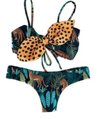Tropical Animal Print Bikini Set with Oversized Front Bow Detail