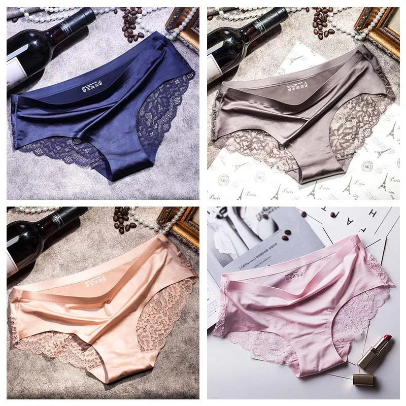 Four-Piece Low-Rise Seamless Brief Set with Intricate Lace Backs