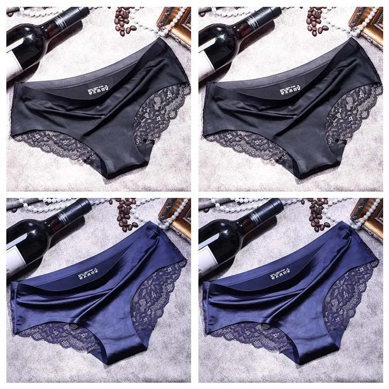 Four-Piece Low-Rise Seamless Brief Set with Intricate Lace Backs