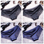 Four-Piece Low-Rise Seamless Brief Set with Intricate Lace Backs