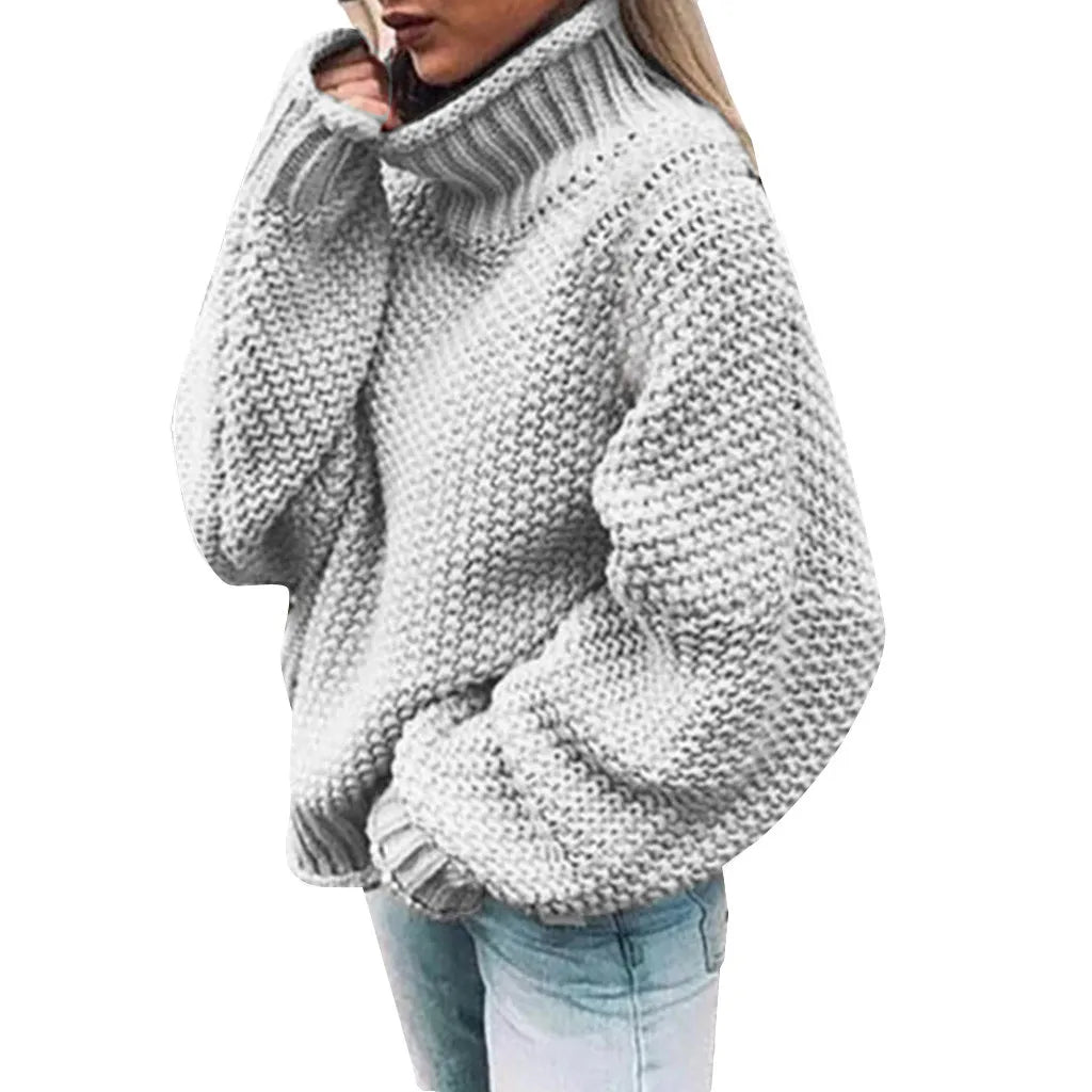 Women's Half Turtleneck Relaxed Fit Coarse Knit Casual Sweater