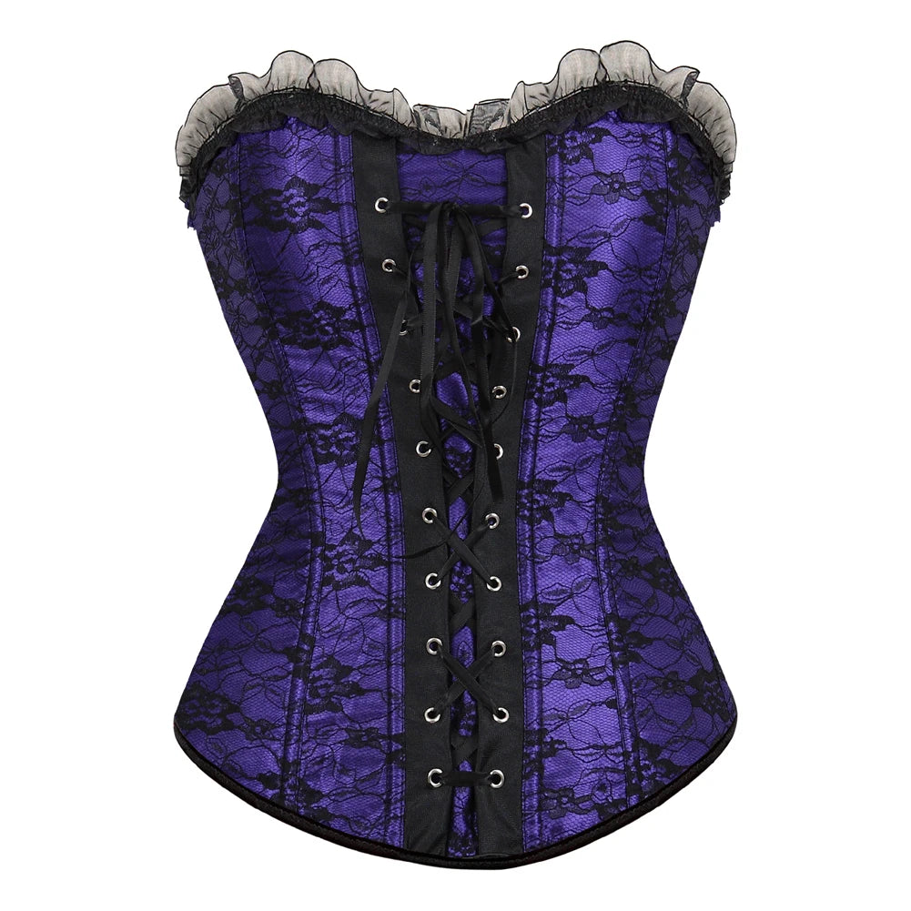 Dramatic Red and Black Lace Overbust Corset with Sweetheart Neckline and Front Busk