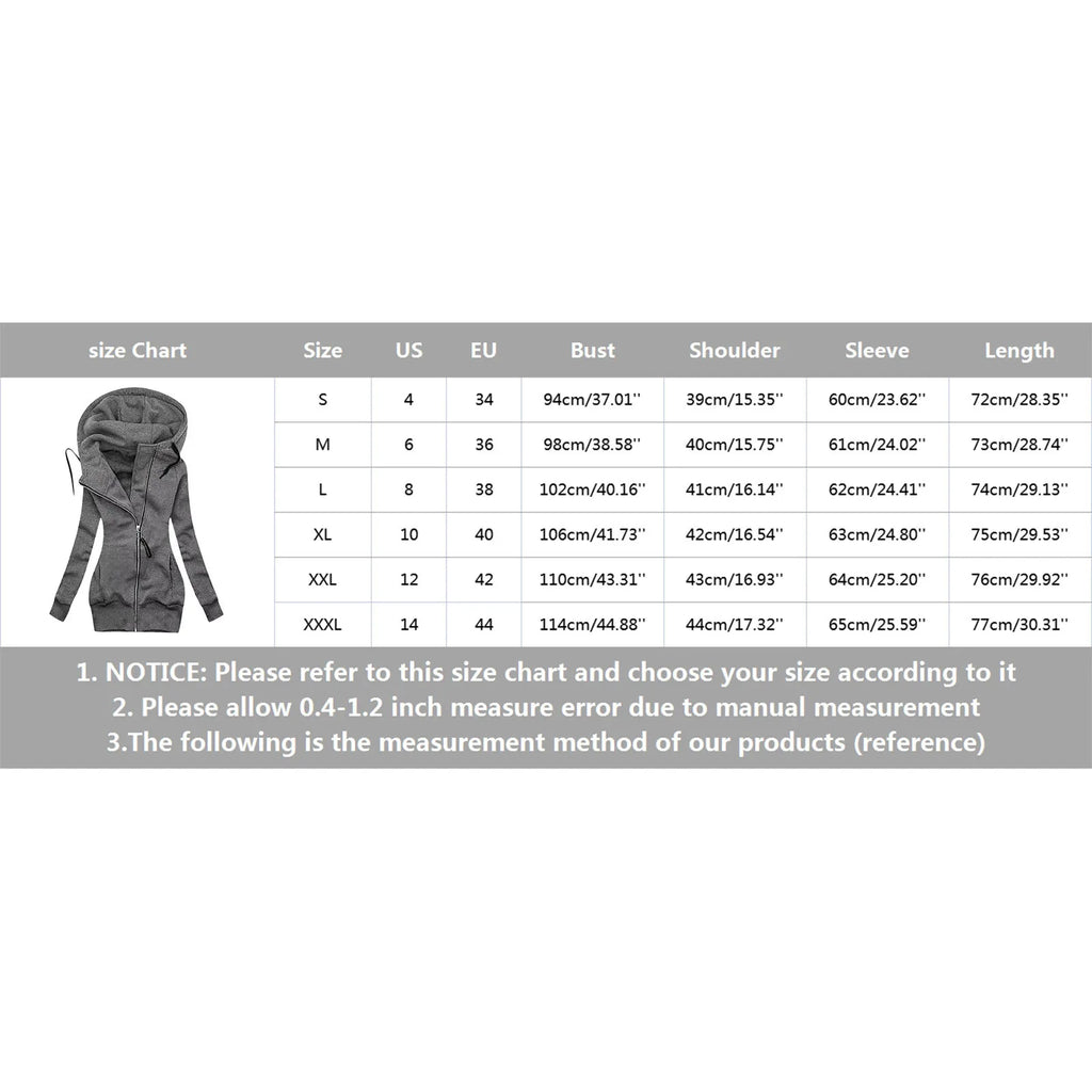 Women's Long Hooded Zip Jacket with Slim Fit Everyday Streetwear Layering Design