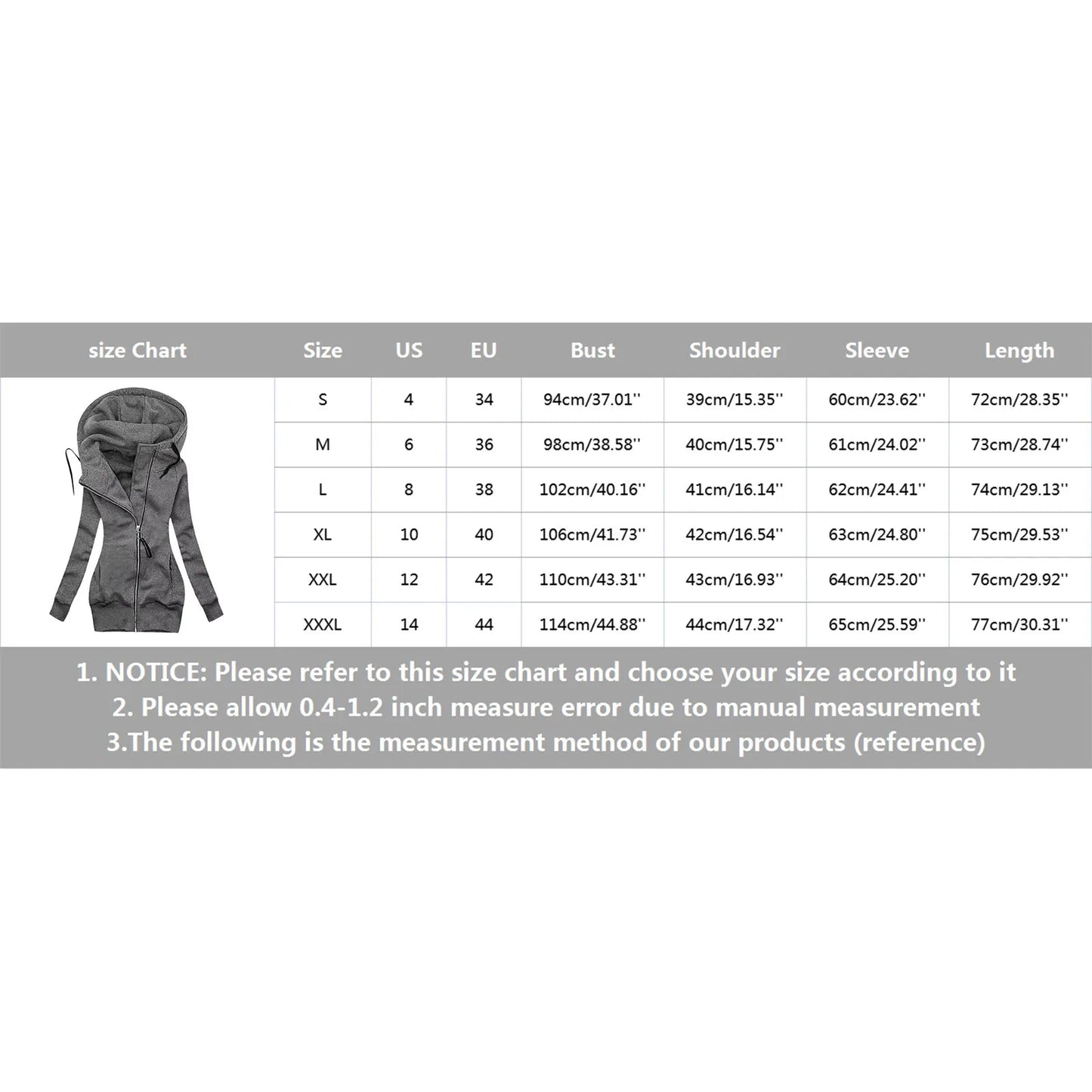 Women's Long Hooded Zip Jacket with Slim Fit Everyday Streetwear Layering Design