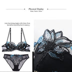Ethereal Light Blue Sheer Mesh and Floral Embroidery Lingerie Set
