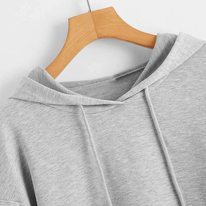 Women's Cropped Hooded Sweatshirt Relaxed Casual Streetwear Pullover for Everyday Layering Style