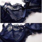 Romantic Dusty Pink Floral Embroidered Underwire Bra and Brief Set