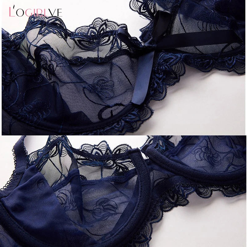 Romantic Dusty Pink Floral Embroidered Underwire Bra and Brief Set