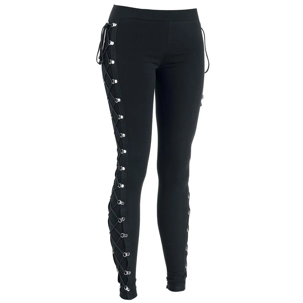 Lace Up Side Leggings High Waist Gothic Alternative Fashion Bottoms