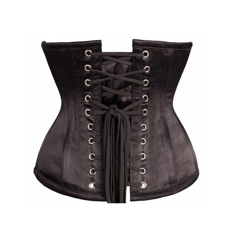 Classic Black Underbust Corset with Metal Busk and Floral Jacquard Panels