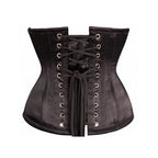 Classic Black Underbust Corset with Metal Busk and Floral Jacquard Panels